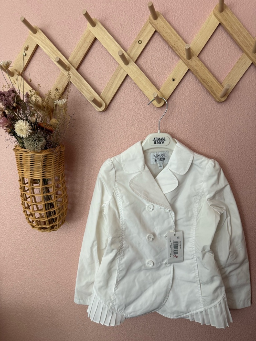NWT Armani Junior Girls' White Double-Breasted Trench Jacket